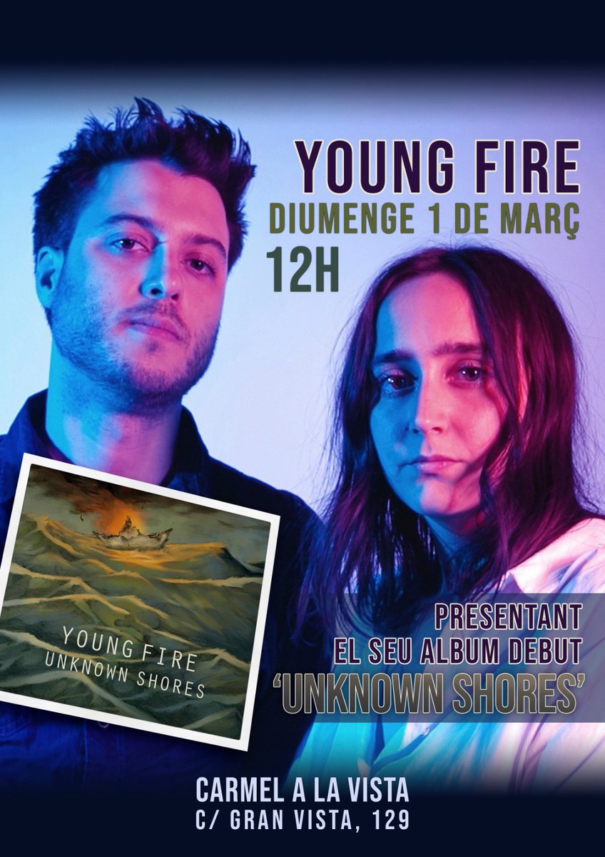 carmelalavista's tweet photo. Comencem el mes al ritme dels #YoungFire ! Demà diumenge 1/03 a les 12h presenten el seu album debut #UnknownShores al local. Vine a gaudir d'un diumenge especial al #Carmel
🟣 Concert amb taquilla inversa https://t.co/l3cqnlsH8N