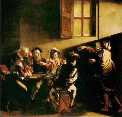 "Sígueme"
"Dios te ha escogido débil para darte su propio poder» (San Agustín). Éste es el tipo de gente que, como dice el salmista, Dios no menosprecia.
¡Precioso cuadro! que representa la llamada de Mateo.