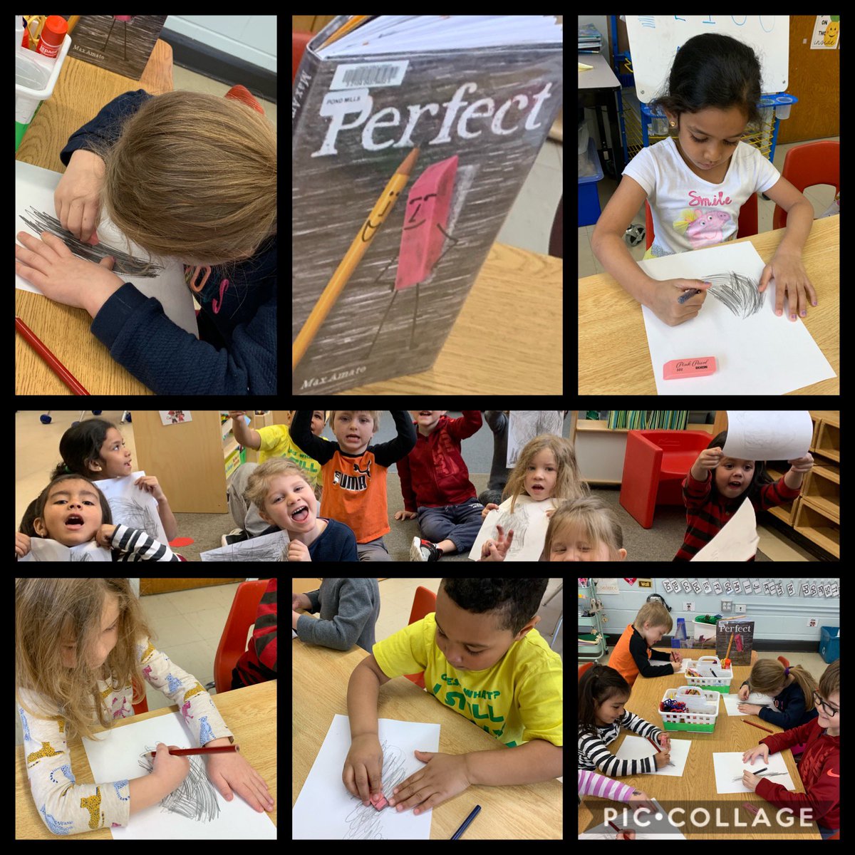 soaresclass's tweet photo. After reading the book called “Perfect” we decided to explore pencil and eraser art ! We loved listening to the sound the pencil made while rubbing on paper. Students also enjoyed making tornados with their pencil markings ! #exploring #kindergarten @holy_rosary_cs #ldcsb https://t.co/Jl2v1rJBWV