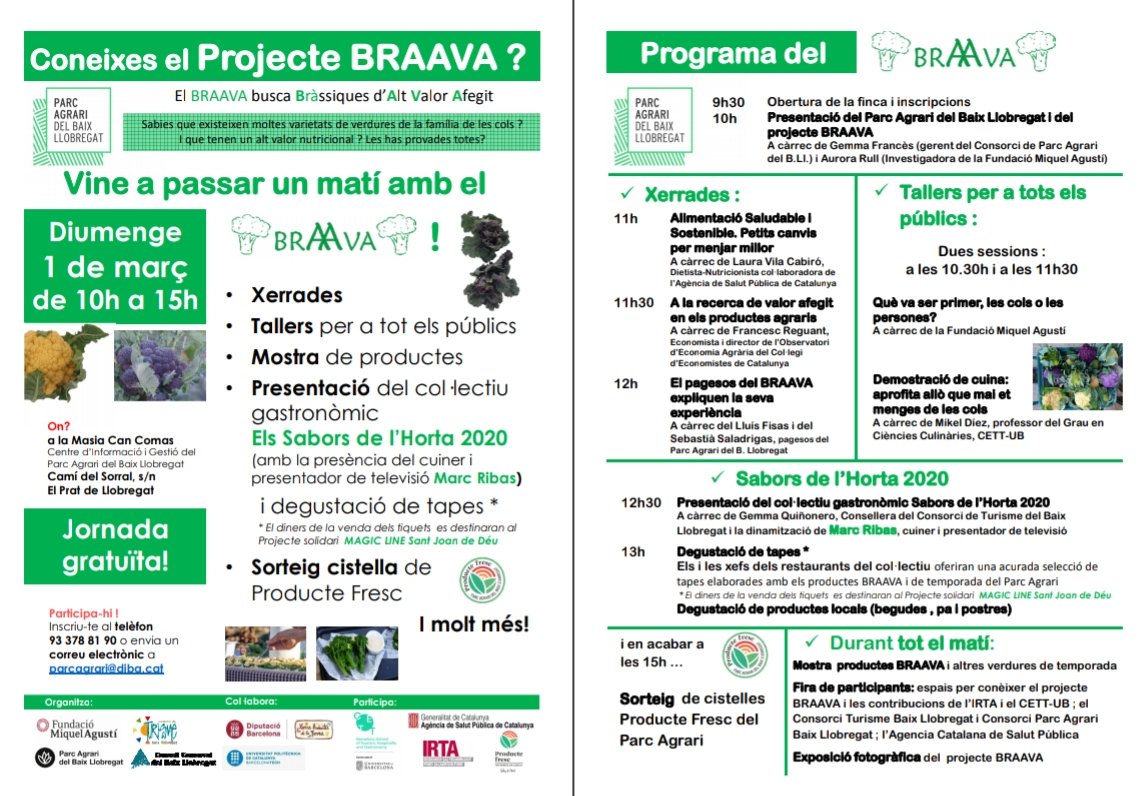 catexperience's tweet photo. Demà, de 10h-15h, gaudeix d'un matí en família a #CanComas i descobreix les verdures de temporada i les #BRAAVA: Bràsiques d'Alt Valor Afegit, del #ParcAgrari del #BaixLlobregat! 🥬🥦😋
via @femcuinetes @TurismeBaixLlob @AGTBaix @SomGastronomia https://t.co/3o94z8tSuO