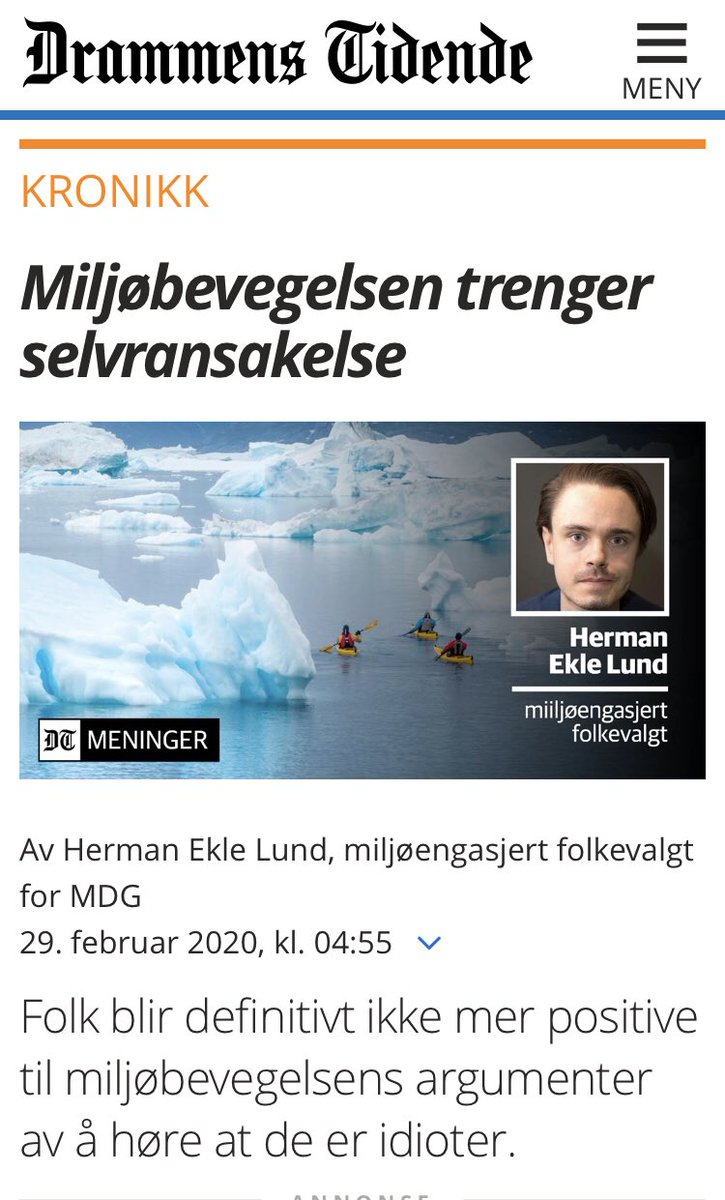FHaaning's tweet photo. En veldig reflektert og viktig kronikk av Herman Ekle Lund i Drammen MDG på https://t.co/AdzcV2is4e i dag! 
Dette gir håp for klima- og miljøarbeidet både politisk og for bred støtte i befolkningen. https://t.co/gHaosPzUzD