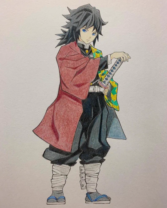 冨岡義勇 描いてみた。 良い模写ができたように思います。 #冨岡義勇 #鬼滅の刃 #模写 #色鉛筆 #イラスト