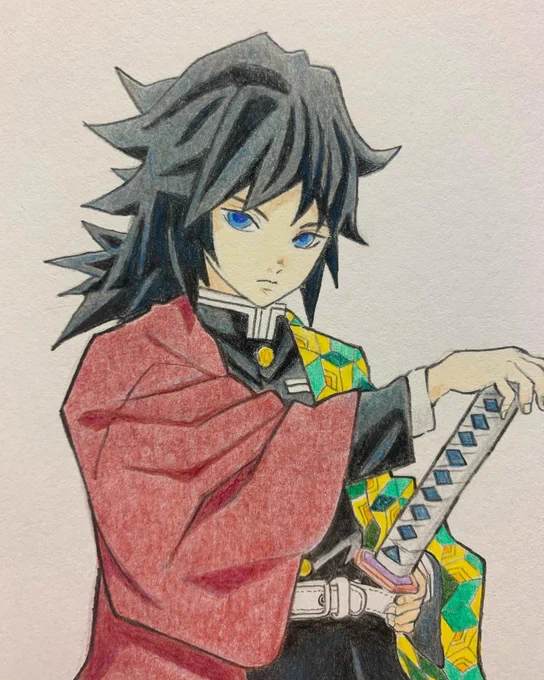 冨岡義勇 描いてみた。 良い模写ができたように思います。 #冨岡義勇 #鬼滅の刃 #模写 #色鉛筆 #イラスト