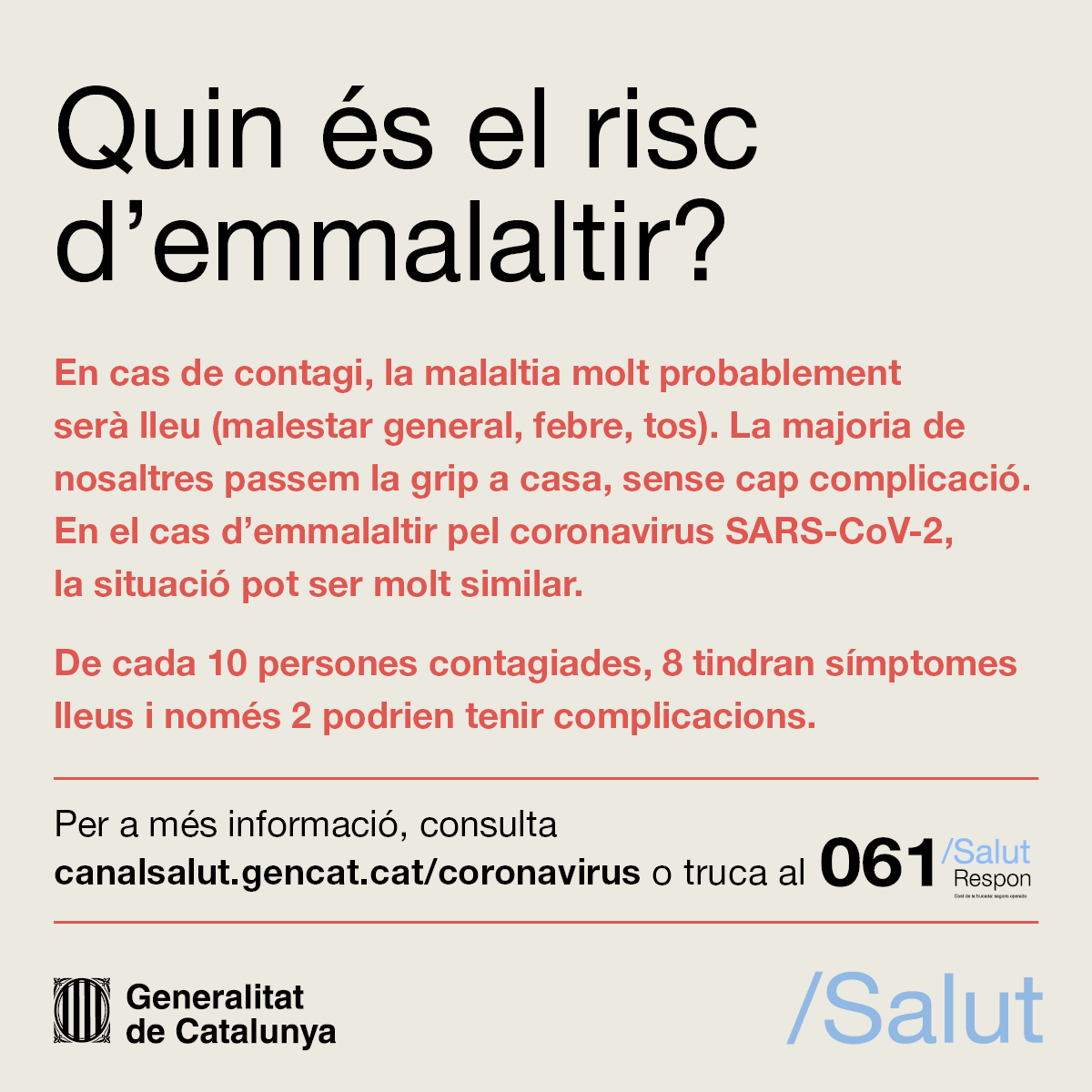 emergenciescat's tweet photo. ℹ️📊 De cada 10 persones contagiades amb el #coronavirus 🦠, 8 tindran símptomes lleus i només 2 podrien tenir complicacions https://t.co/BJYcXL108d
#ProteccioCivil