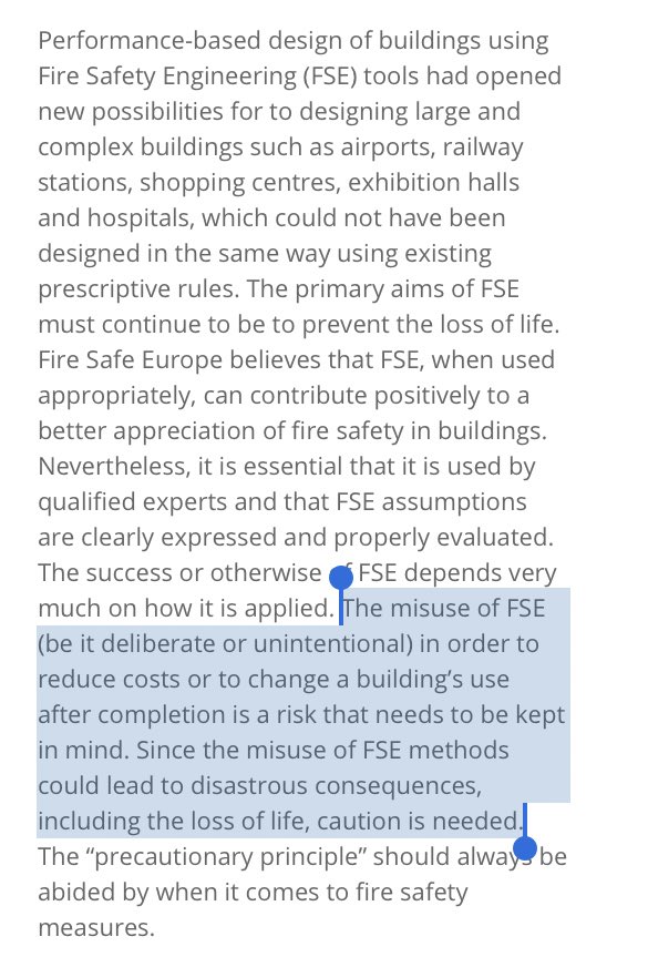 so, what about sprinklers? Sprinklers are a good ~addition~ to passive fire safety measures like doors & walls. The govt of Wales introduced sprinklers for all housing as an ~additional~ measure, not as a trade-off, for removing passive safety measures, &  @FireSafeEU warn: 12/