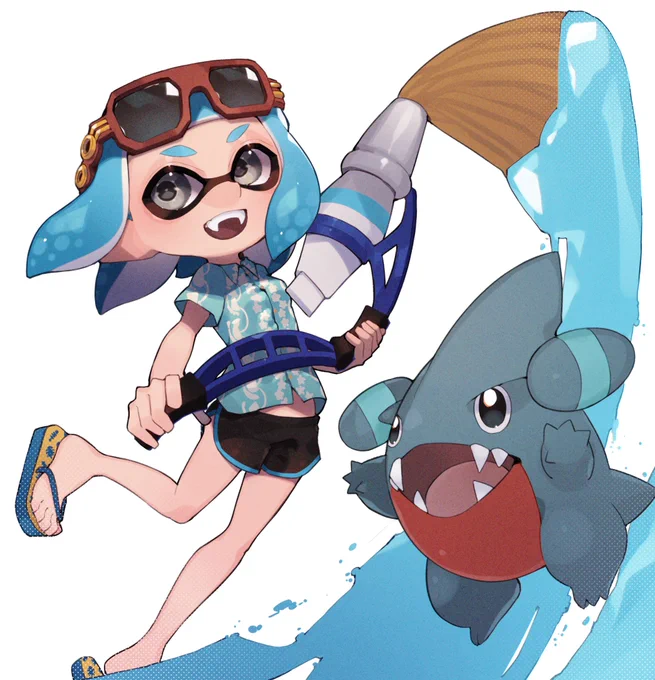 フカマルとイカちゃん可愛く描けた 