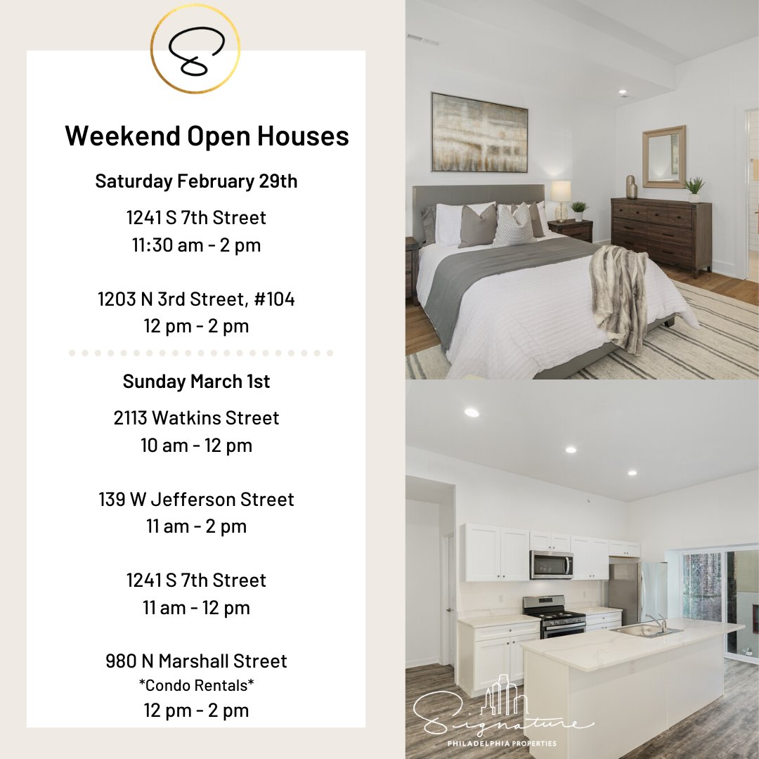 PSPRealEstate's tweet photo. Join us at our Open Houses this weekend!

https://t.co/DrErcTMDjS

#OpenHouse #Weekend #Brunch #PhillyRealEstate #ForSale #ForRent #PhiladelphiaSignaturePropeties #PSP #KWPhiladelphia #Saturday #Sunday #SundayFunday #Philly https://t.co/DIkdoHyL2s