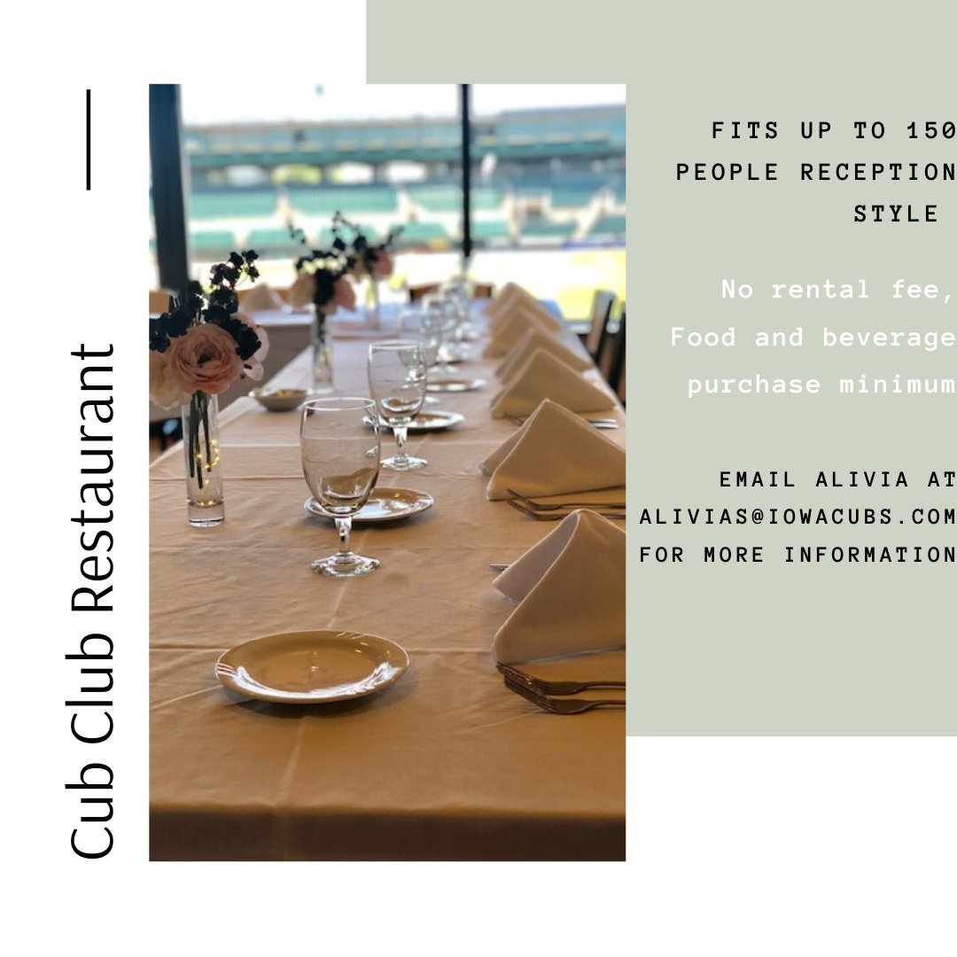 The Cub Club is more than just a restaurant. It is an event venue as well! Book your graduation party, rehearsal dinner or an employee appreciation party today! Call Alivia at (515)280-2650 for more information 😄