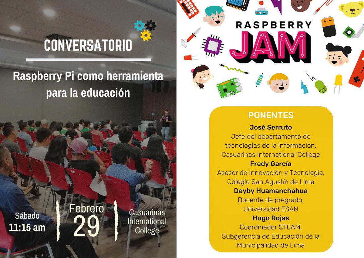 fablabesan's tweet photo. Hoy nos vemos en el Raspberry Jam Lima 2020... no te pierdas los conversatorios #rjam #raspberrypi #piparty #fablabesan #rjamlima https://t.co/UcoaWiSXgM