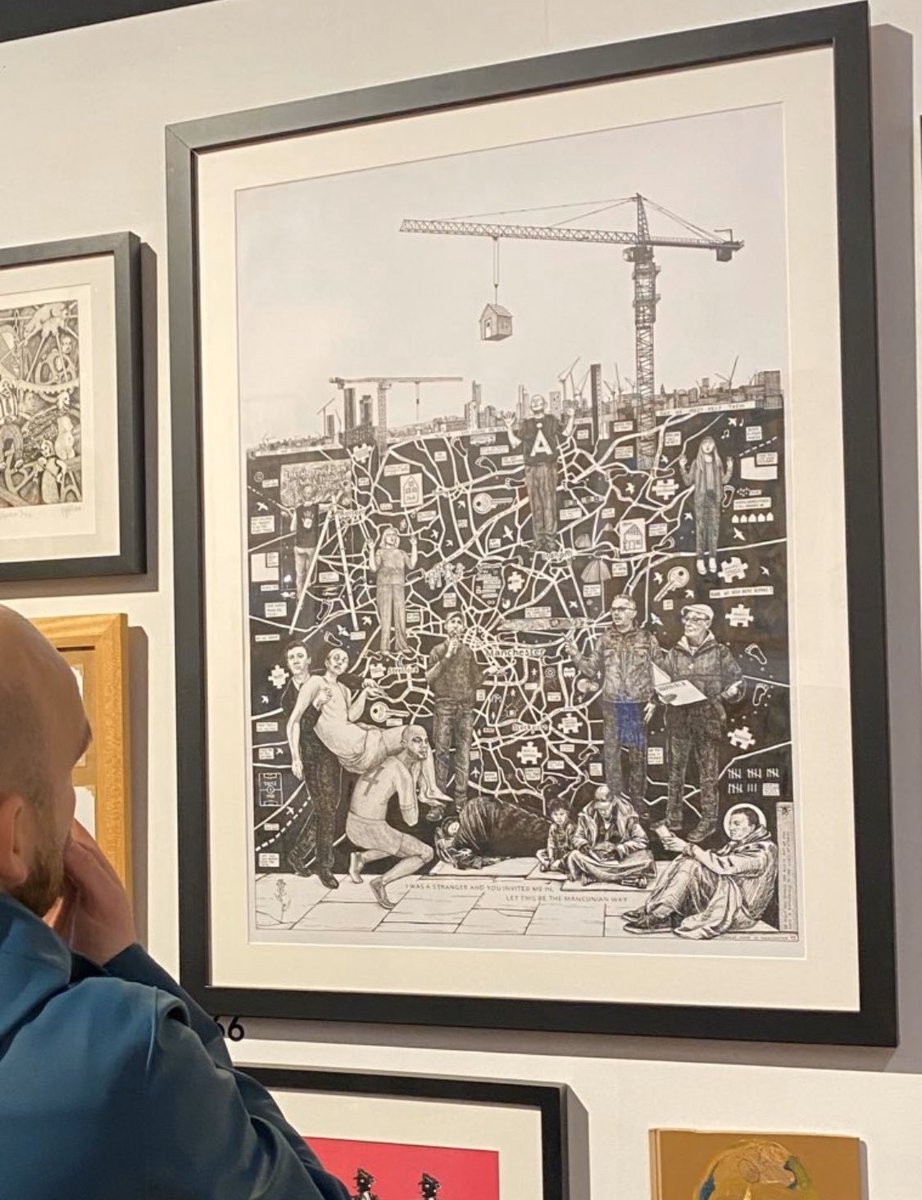 RealMancsy's tweet photo. My work in the #manchesteropen2020 @HOME_mcr explores #HOMELESSNESS in #Manchester. Through #art we can change our world. Please pop down- #HOME is where the #Art is.
We are moving into #skyspace, there are #homes being built into the sky. #finderskeepers https://t.co/3wkkhjBEBF