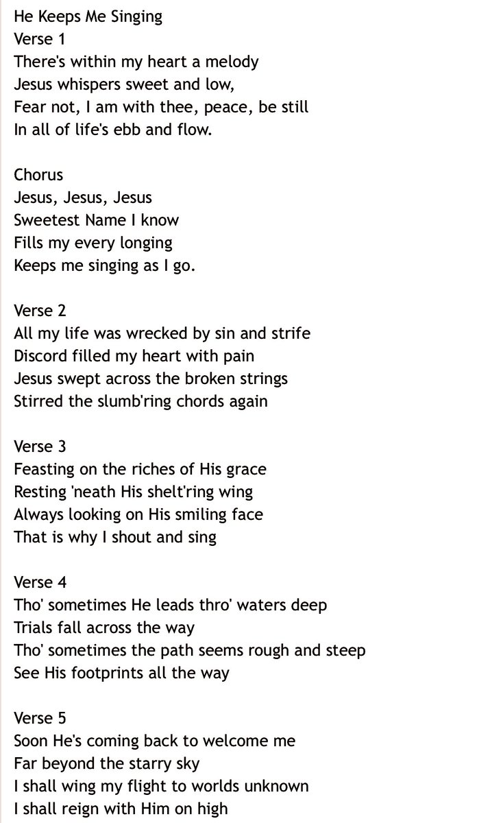 sharonePack's tweet photo. Woke up with #MamasSong🎶
in my heart and mind💖

#TheresWithinMyHeartAMelody 
Jesus whispers sweet and low, 
Fear not, I am with thee,
#Peace,
be still 
In all of life's ebb and flow. 

Interesting to me...
The STRENGTH of #FAITH 
~after a trial https://t.co/hv51E4oqGV