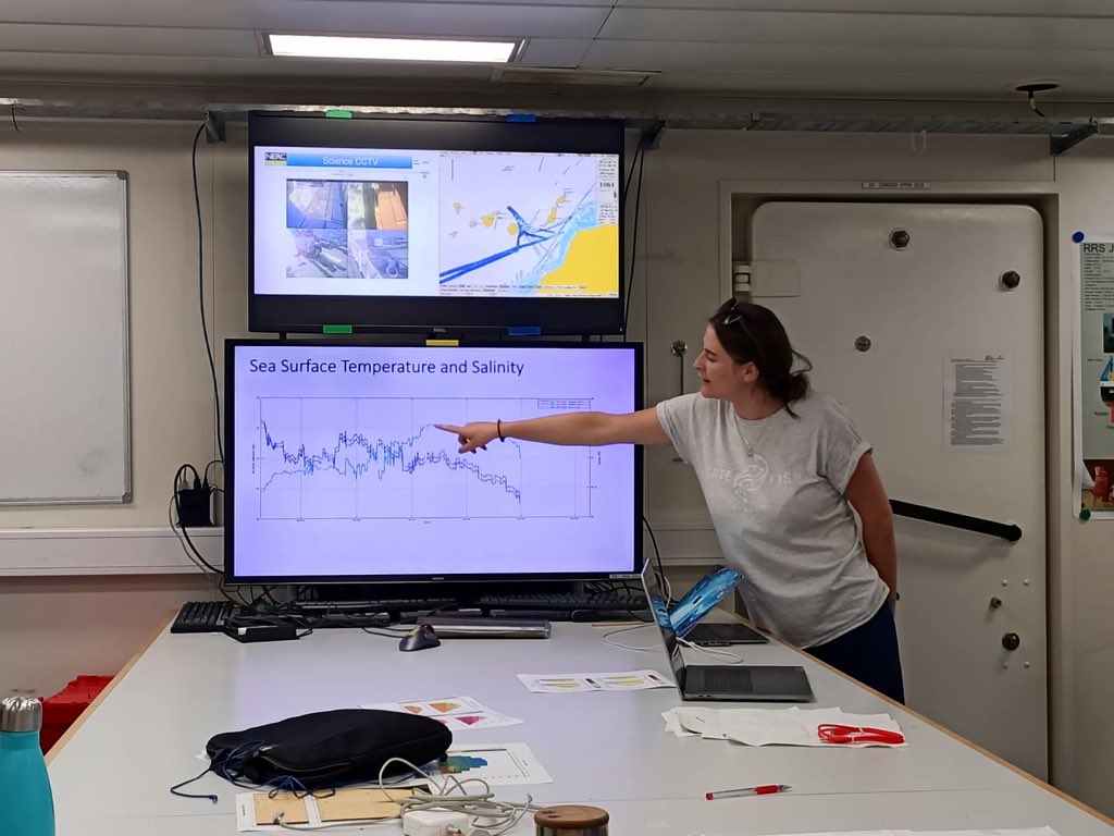 JesSea_Oceanog's tweet photo. We had our #JC191 end of cruise science meeting yesterday! It was lovely to hear more about everyoneโs hard work over the past 6 weeks. However, it now means that we will be getting off the ship soon! ๐ข #passionforoceanography #notmylastcruise https://t.co/PjbNuOLWui