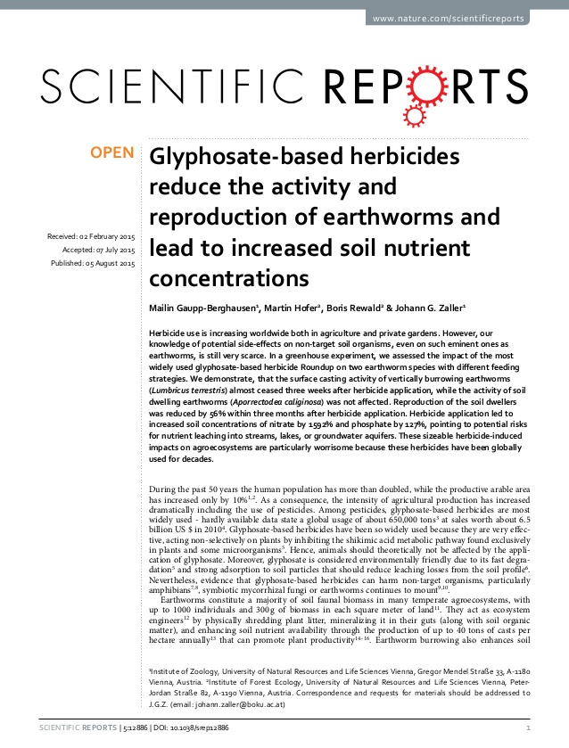 #Glyphosate-based herbicides reduce the activity and reproduction of earthworms and lead to increased soil nutrient concentrations...….points to potential risks for nutrient leaching into streams, lakes, or groundwater aquifers. ncbi.nlm.nih.gov/pmc/articles/P…