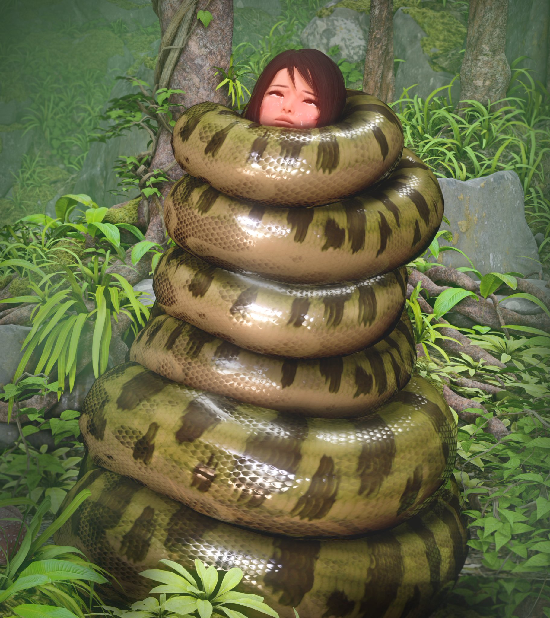 “Azelle is completely coiled up in the snake's squeezing grasp. 