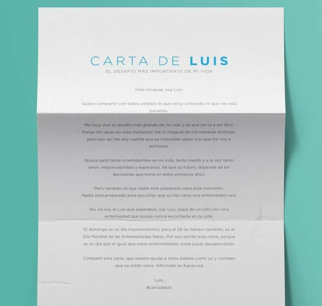 Hermosa acción de <a href="/FundacionFupier/">FUPIER</a> 

La #cartadeluis que nos invita a reflexionar acerca de las enfermedades raras  ¡Felicitaciones por la iniciativa! 👏👏👏