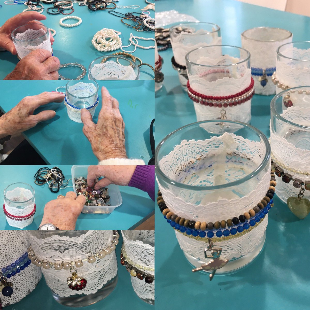 #GracewellOfBookham’s talented residents personalised tealights with a variety of beads &amp; vintage trinkets! So beautiful!🕯 #ActivityProvider