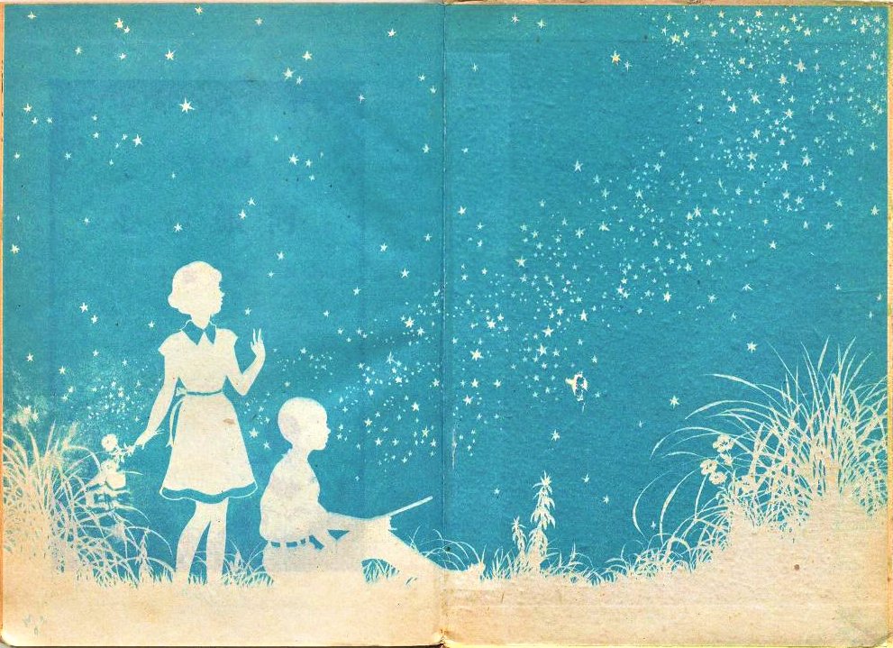 1948年の少年小説「心の銀河」
挿絵の少女の可憐さ。
見返しもロマンチック。
サインだけでは誰が描いたものかわからず。 