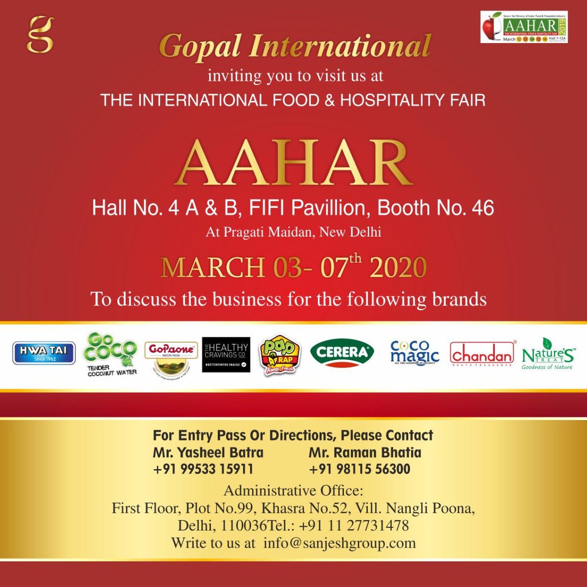 FIFI_INDIA's tweet photo. #FIFITrade welcomes you to visit the most vibrant and eventful pavilion at #Aahar2020. Find us at Hall 4A/B with over 65 booths, 7250 brands & three country pavilions. To find your partners for international f&b products register NOW!!!
@USDAIndia @CanadainIndia
@UKIBC https://t.co/zkpDYl8PTq