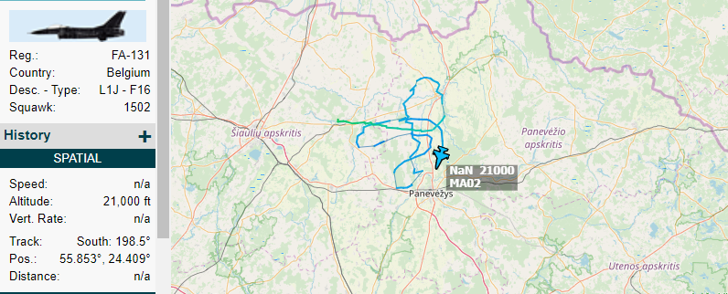 5472_nde's tweet photo. MA02 FA131 #BelgianAF F16 active out of Siauliu, Lithuania. Part of #NATO Baltic Air Policing Operation. 1346z. https://t.co/byageazQw3