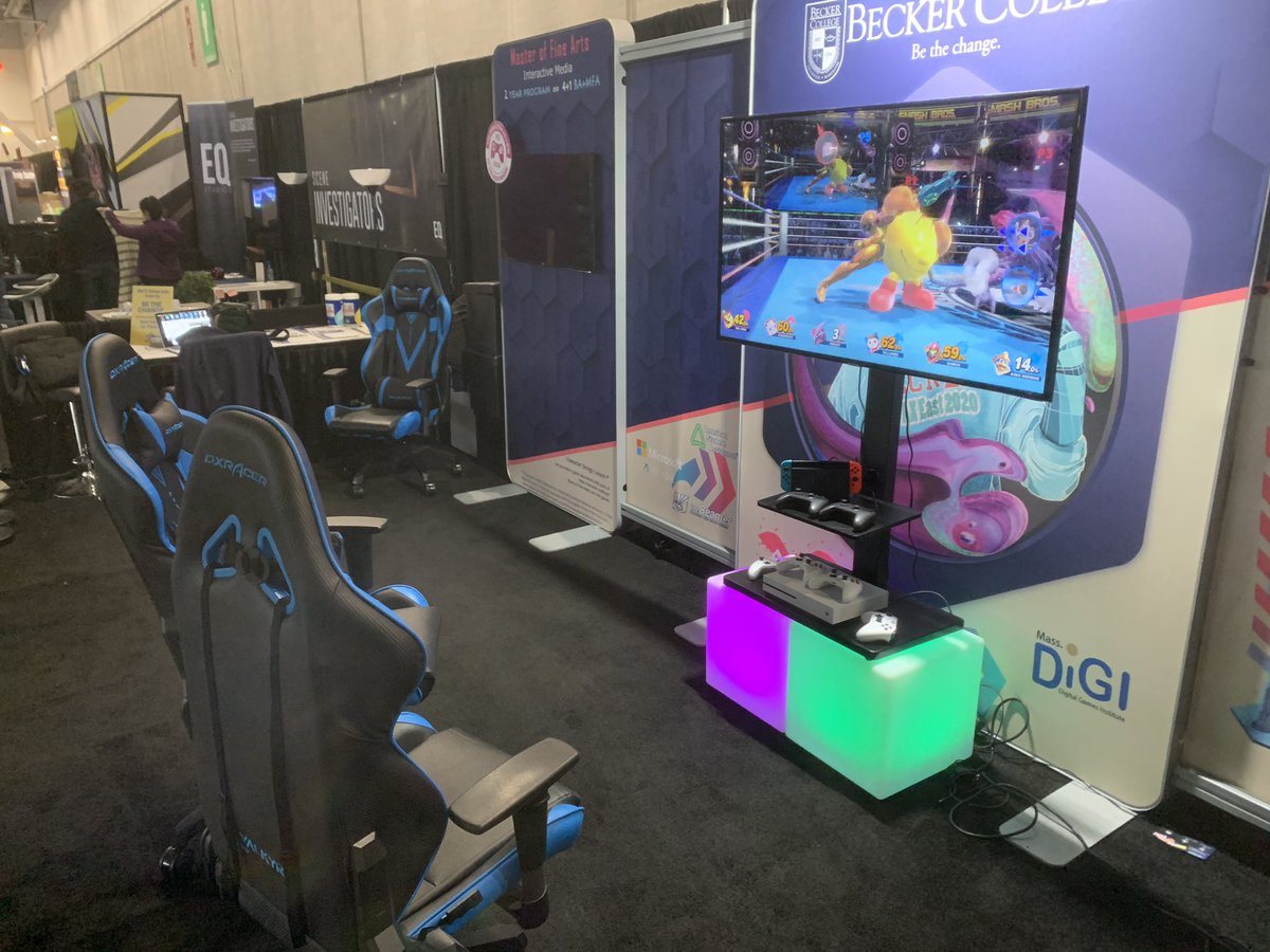 TTV_Desrochers's tweet photo. All set up! @BeckerCollege booth #8048 ready for @Anti who will be stopping by to try and end his undefeated streak at pax??? #PAXEast2020 #Packers #SmashBros #BeckerCollege https://t.co/qYoCJnmb8o