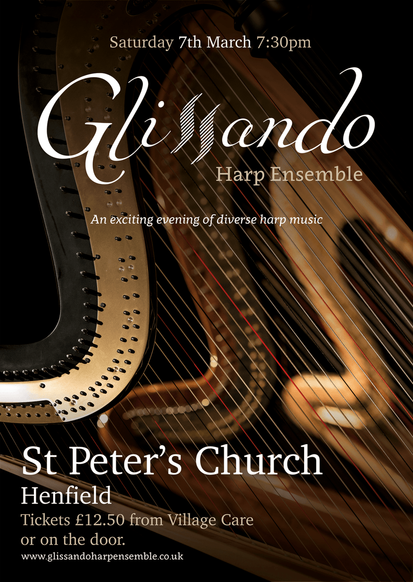 StPeterHenfield's tweet photo. The Friends of St. Peter’s, Henfield present Glissando Harp Ensemble. Saturday 7th March at 7.30pm https://t.co/NWYyPDesTE https://t.co/eMDScRXjFu