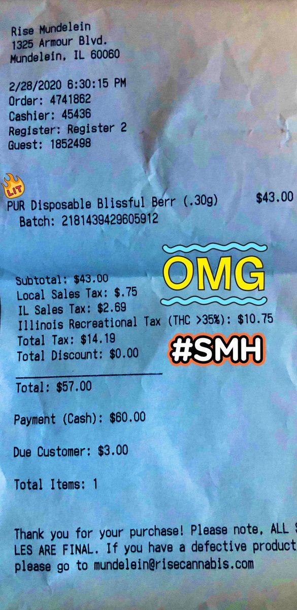 Ok, I’ll stop complaining bout the tax after this but lawdy, help us all out here Illinois $57 for 0.3g 😅 💸 I understand you got dish out a lil more for high quality but ehhhh 😣 I’ve been smoking the wrong carts for years, that’s ending now.