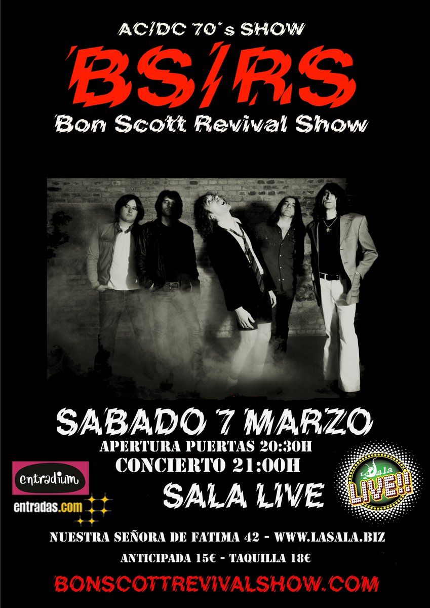 El sábado 7 de marzo a las 21h ¡Conciertazo de la <a href="/BonScottRevival/">BonScottRevivalShow</a> AC/DC 70's Show 
El mejor concierto homenaje a los AC/DC de Bon Scott
¡No te quedes sin entrada! + info y venta de entradas:
entradium.com/es/events/bon-…