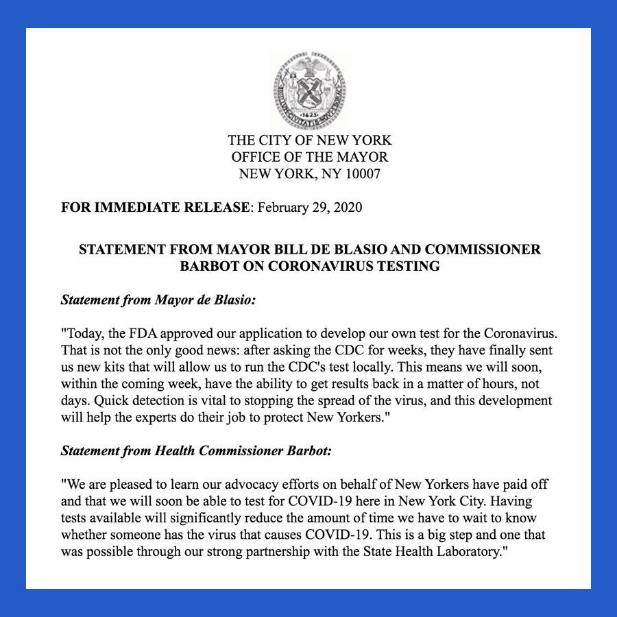 nycgov's tweet photo. BREAKING: updates on the coronavirus from @NYCMayor and @NYCHealthCommr Barbot: https://t.co/OEXet5rJqr