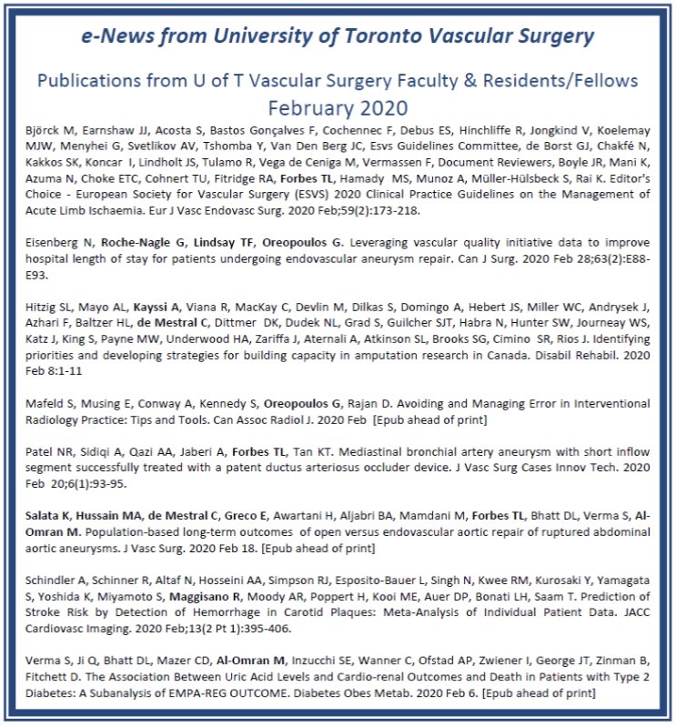 Uoft Vascular Surgery It S The End Of Another Month So Time For Revisiting Our Publications From February Great8 Comprehensivevascularcare Here They Are T Co 2adlxibfzg