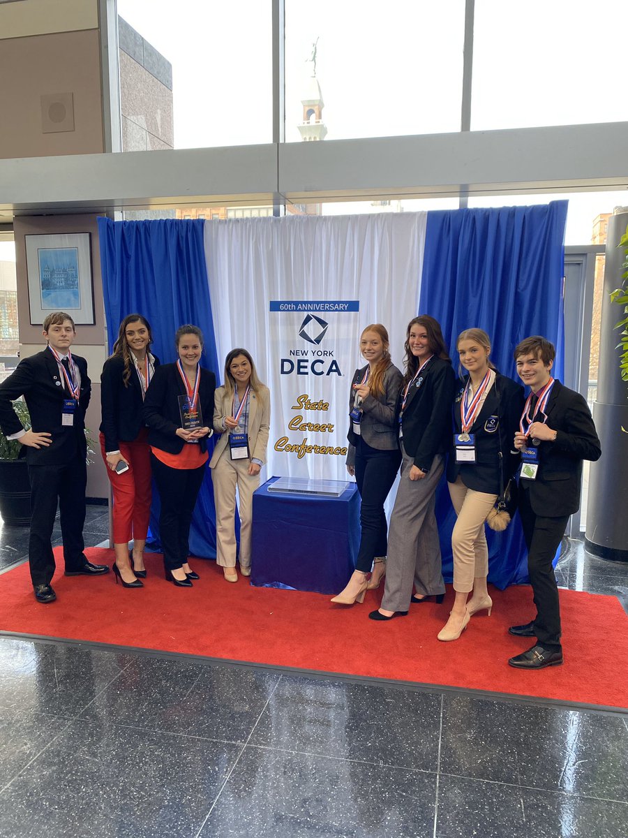 SolvayDECA's tweet photo. Congratulations to all of the Students that competed in #nyDECA #StateCareerConference this week. Liam Chafee, Myah Platler, Rylie Dwyer, Anna Luckette, Hannah Martineau, Izzy Macaulay, Avery Sladick and Gabe Young all earning medals. Anna and Rylie qualified for #ICDC in April https://t.co/FtEwGv7sBg