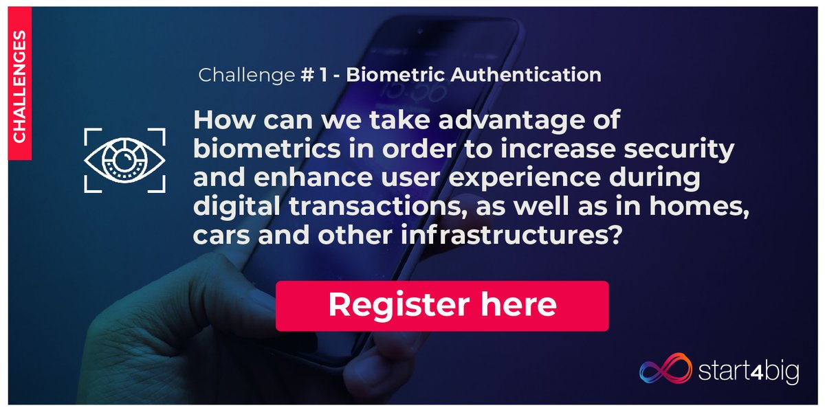 #CHALLENGE1 | #Start4big seeks to leverage the advances in biometrics to find unique and more effective methods that guarantee data security.

Have a solution to this challenge? 

Apply NOW, applications close TOMORROW!
👉 bit.ly/2qpy6oz 👈