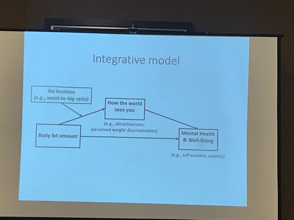 JaimieKrems's tweet image. Here @michael_barlev (with me, Steve Neuberg) is integrating Health Psych, Social Psych, + Evo Psych to build model for understanding the link between women’s body fat + mental health outcomes—one that integrates the important variable of body fat location! #SPSP2020