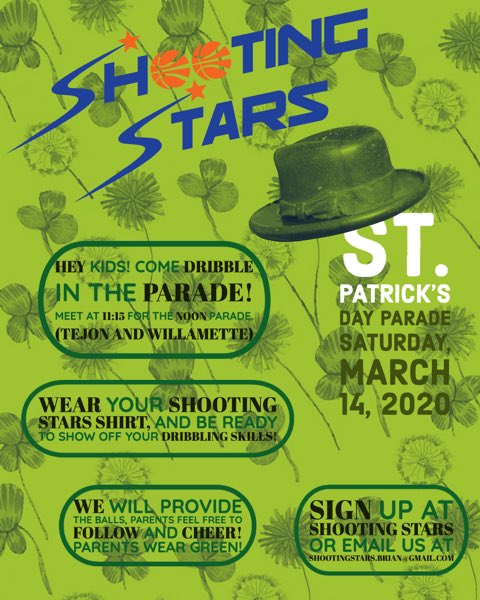 SStarsHoops's tweet photo. We have a unique opportunity for our past and current participants. We have a slot in the St. Patrick's Day parade in downtown COS on March 14th.
 
Email us at shootingstarshoops.brian@gmail.com or sign-up at Shooting Stars this weekend. There is no cost. https://t.co/YI44jLu15o