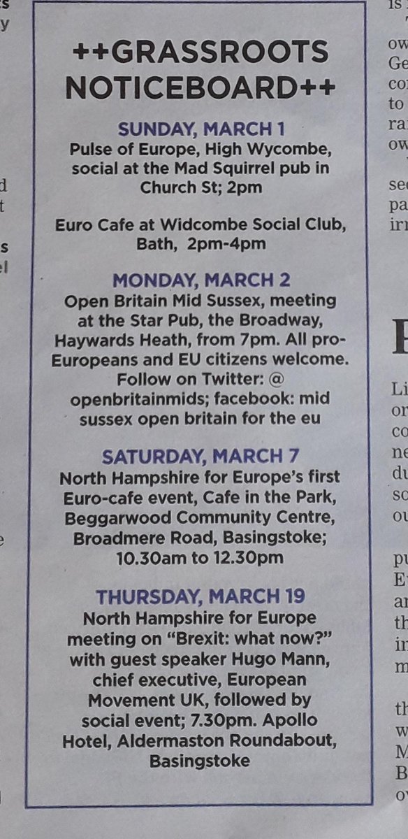 OpenBritainMidS's tweet image. We're holding our next meeting at The Star Pub, the Broadway, Haywards Heath on Monday 2 March from 7pm.
All pro-Europeans and EU citizens welcome! 🇪🇺🇬🇧

Delighted to have a mention on the Grassroots Noticeboard in @TheNewEuropean