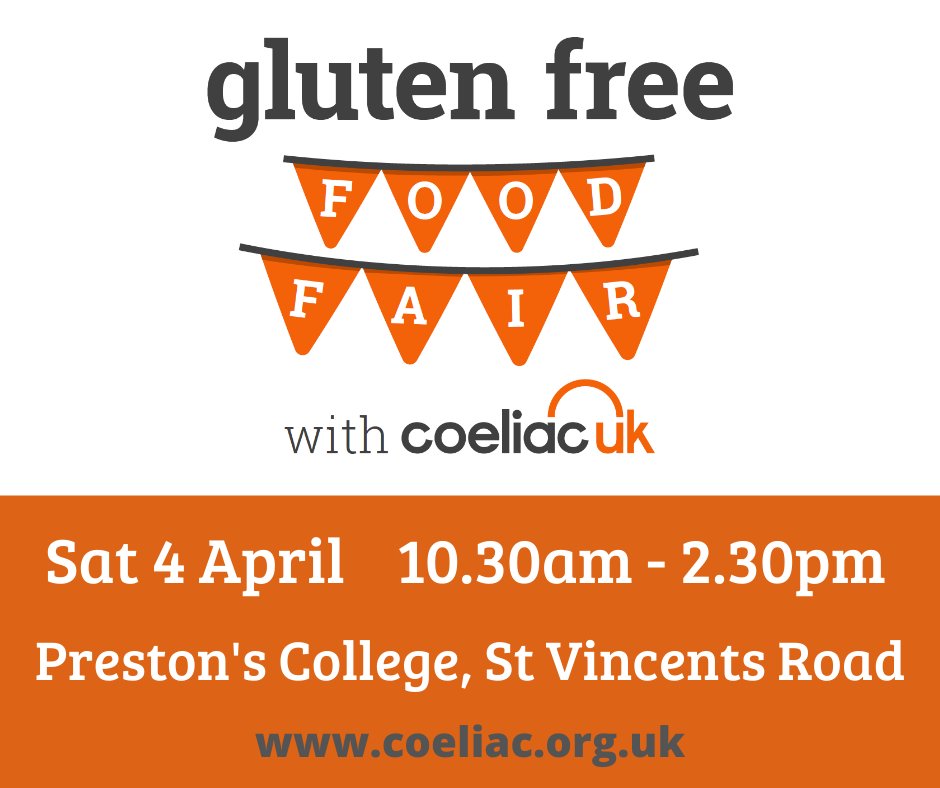 On Facebook too? Let us know if you’re planning to come along to our #glutenfree food fair on Sat 4 April on our event page: bit.ly/2PBU4Oj

#coeliac #Lancashire