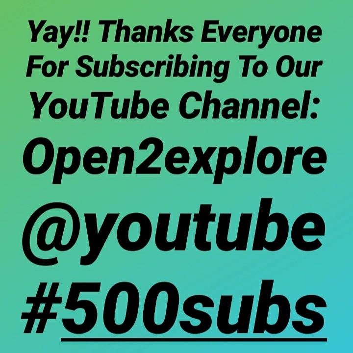 open2explore's tweet image. youtube.com/channel/UCC3Yr…
500+ Subscribers, You also please subscribe and join our YouTube Family
Yay!! Thanks Everyone For Subscribing To Our YouTube Channel: Open2explore
@youtube
#500subs