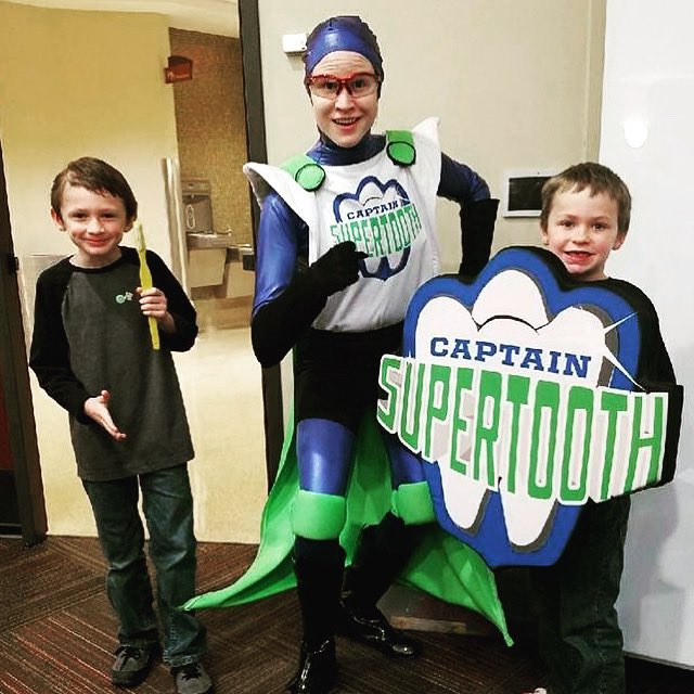 DeltaDentalOK's tweet photo. Our #CaptainSuperTooth has leaped into @OUDentistry Kids’ Day this morning! #LeapDay https://t.co/O4WXSiNFav
