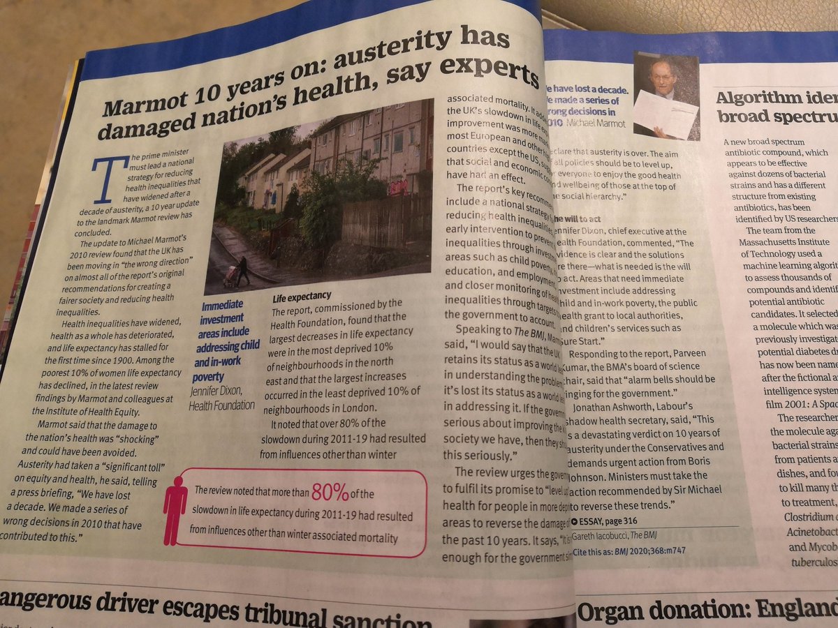 Dr Jemell Geraghty (@woundnurseuk) on Twitter photo Reading <a href="/bmj_latest/">The BMJ</a>. Saddened but not surprirsed by the recent results from the <a href="/TheMarmotReview/">IHE (Marmot Review)</a>:
9.5 year gap in life expectancy between the least and most deprived areas of England. <a href="/MichaelMarmot/">Sir Michael Marmot</a> What can the nursing profession do to address health inequalities? Reading <a href="/bmj_latest/">The BMJ</a>. Saddened but not surprirsed by the recent results from the <a href="/TheMarmotReview/">IHE (Marmot Review)</a>:
9.5 year gap in life expectancy between the least and most deprived areas of England. <a href="/MichaelMarmot/">Sir Michael Marmot</a> What can the nursing profession do to address health inequalities?
