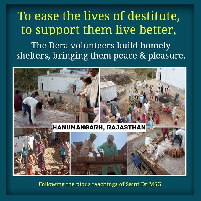 Im_Baljit777's tweet photo. #HomesForDestitute
Many destitute people who due to circumstances don’t have homes and live in bad conditions. To help them Saint Dr. @Gurmeetramrahim Singh Ji, Started initiative ‘Homely shelter’. Under the initiative volunteers built homes for them at free of cost. https://t.co/uBHhKqhZ3N