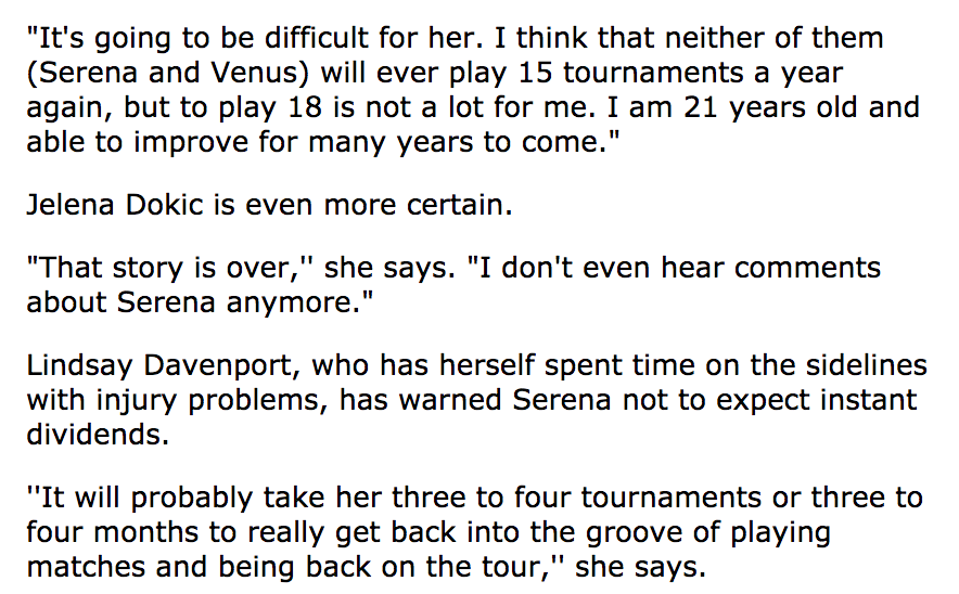 In addition to their grief, Venus would start to show symptoms of Sjogren's syndrome, an autoimmune disease (which would go undiagnosed for 7 years). Once again, Serena's commitment to the sport was questioned as she focused on other ways to build up her brand and name.