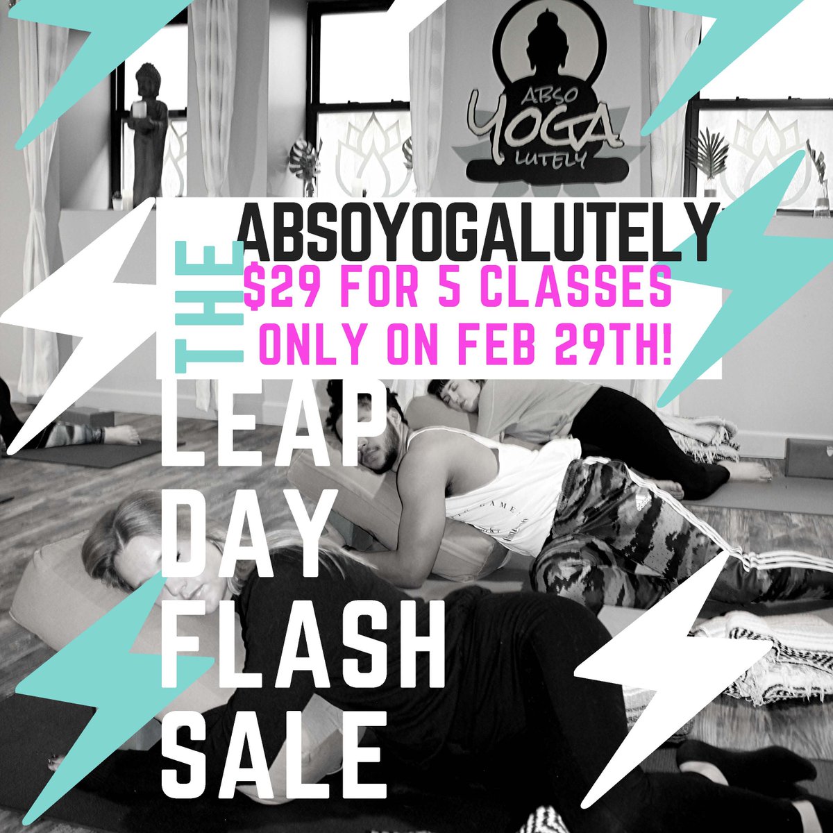 AbsoYoga's tweet photo. ⚡️F L A S H  S A L E!!! ⚡️ Did you know you can also buy multiple class packages for yourself or to gift 🎁 to a loved one? Yep, you can! Hurry! Sale ends today 2/29 at 11:59pm! Come see for yourself what 🧘‍♂️yoga 🧘‍♀️ can do for you 😍 Namaste 🕉️💖 https://t.co/hsHQfxKsRT