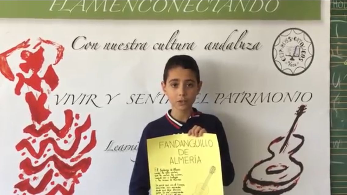 Patrimonio_And's tweet photo. Felicidades al CEIP ‘Reyes Católicos’ de Vera (Almería) @elreyesdevera por la publicación del vídeo ‘Poesía  y cante desde Huelva hasta Almería’ dentro del Programa para la Innovación Educativa #vivirysentirelpatrimonio @Patrimonio_And @EducaAnd +Info: https://t.co/oHgAHRd1KM https://t.co/KckqmNPIjz