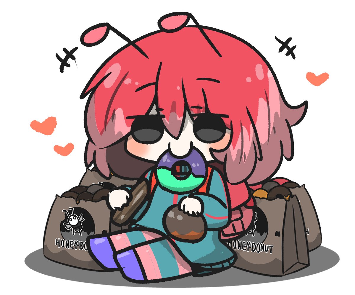 1girl solo doughnut bag eating heart food  illustration images