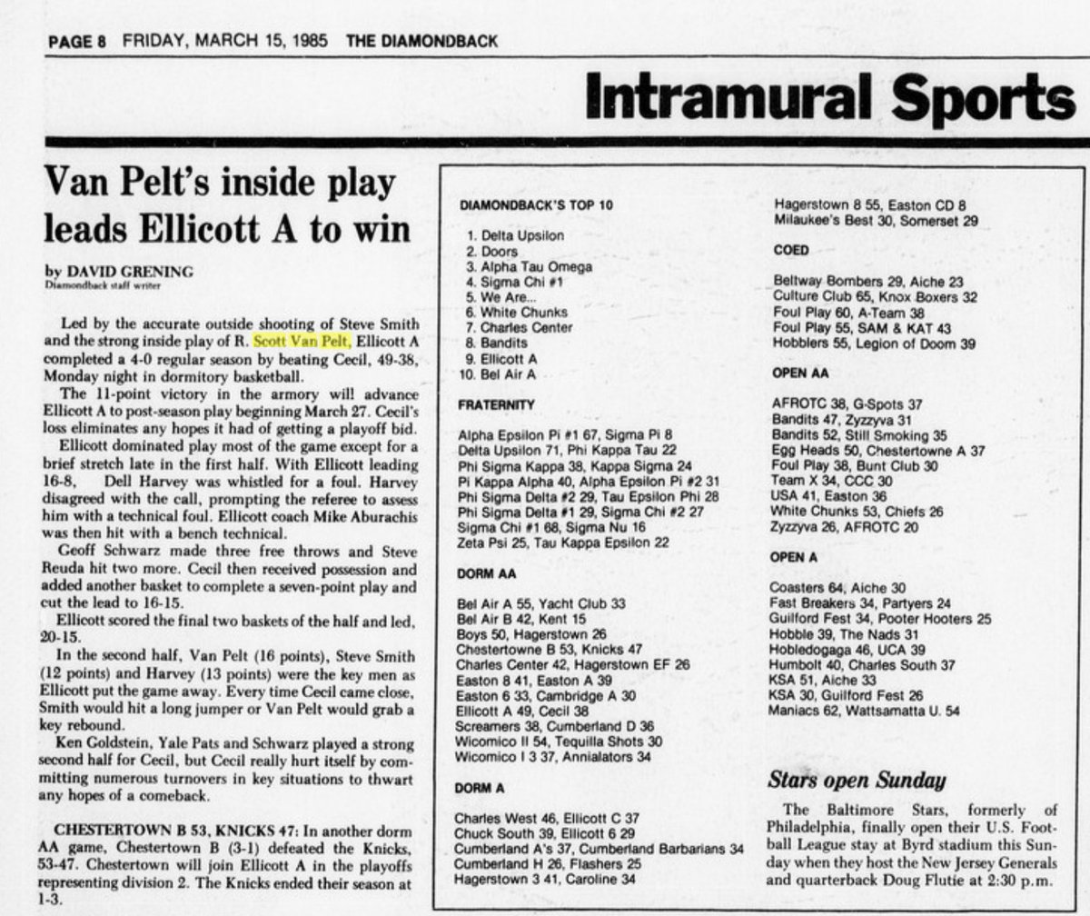 afkostka's tweet photo. ESPN just featured some old news clippings of Scott Van Pelt's intramural career at Maryland live on College GameDay.

Those were from The Diamondback (@thedbk). Print lives forever. Also, why don't we cover intramural sports anymore? https://t.co/zpPIN7gWXd