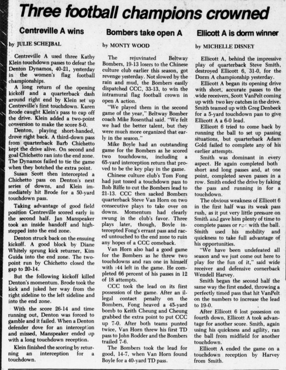 afkostka's tweet photo. ESPN just featured some old news clippings of Scott Van Pelt's intramural career at Maryland live on College GameDay.

Those were from The Diamondback (@thedbk). Print lives forever. Also, why don't we cover intramural sports anymore? https://t.co/zpPIN7gWXd