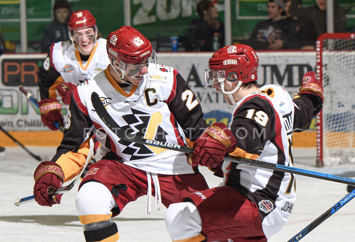 DarrenSFrancis's tweet image. @Nathan67Kelly celebrating with @Tnasty015 during last nights @Chiefs_Hockey playoff game