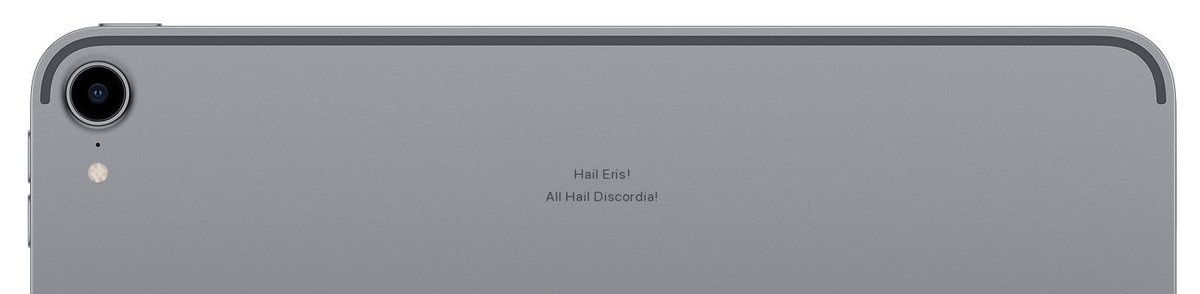 Hail Eris! All Hail Discordia! engraved on an iPad.