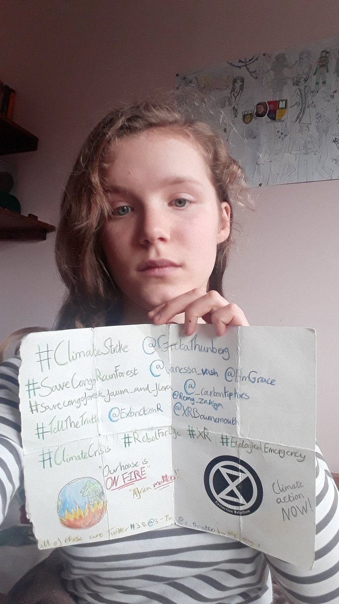 3) Natalia Blichowska, aged 13,  @e_thunter, is an activist and striker from Bournemouth.  She was the first person in the UK to take up the campaign, and strikes for it in school!  There's a reason why we all call her 'Trooper Nat'... And that reason is... She never gives up!