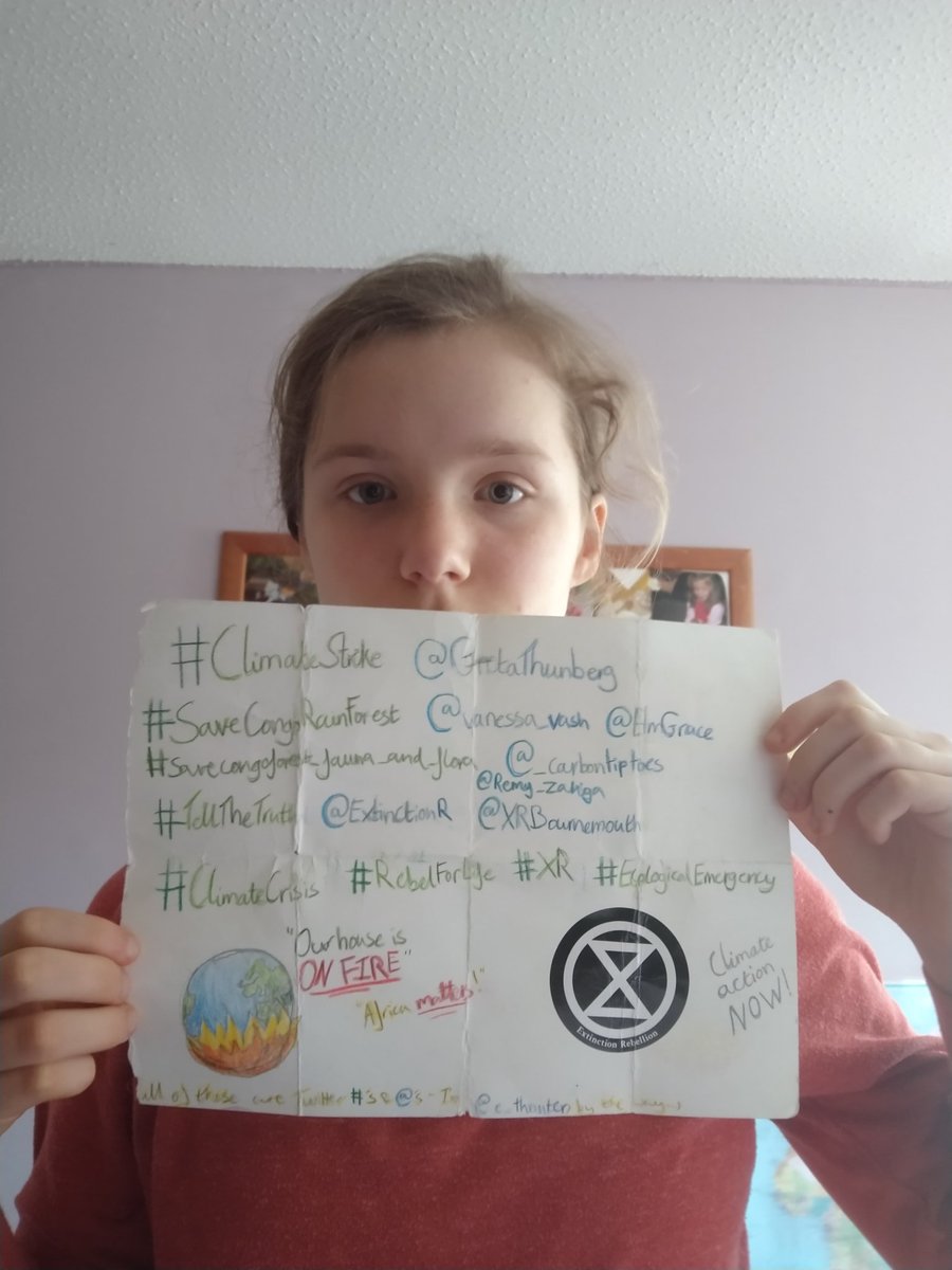 3) Natalia Blichowska, aged 13,  @e_thunter, is an activist and striker from Bournemouth.  She was the first person in the UK to take up the campaign, and strikes for it in school!  There's a reason why we all call her 'Trooper Nat'... And that reason is... She never gives up!