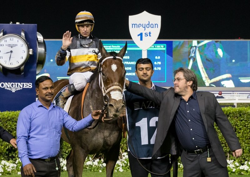 RacingDubai's tweet photo. TRADESMAN registers 3rd victory under @BrettDoyle1 in the penultimate race of the night - the 1900m (dirt) Mirage for Doug Watson #RedStables and owners @EE_RC.
@AziziGroup #RaceWithAzizi #AziziRaces https://t.co/P9qaWX6iIB